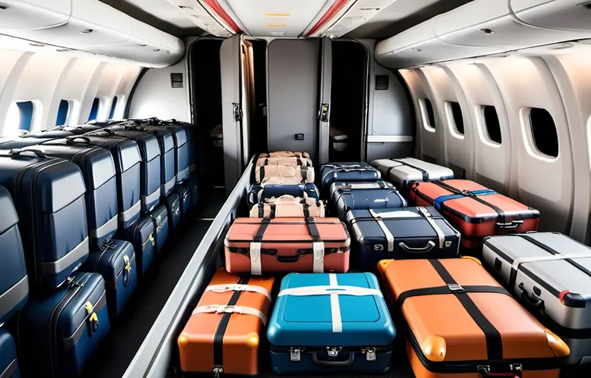 قسمت بار هواپیما پر از چمدان قسمت بار هواپیما پر از چمدان