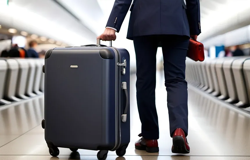 مردی با چمدان درحال ورود به هواپیما
