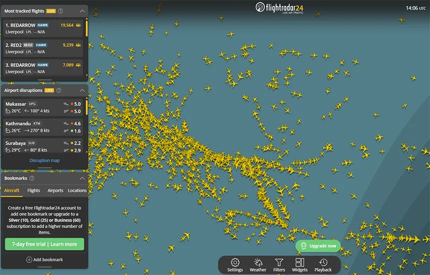 اسکرینشات از وبسایت فلایت رادار 24