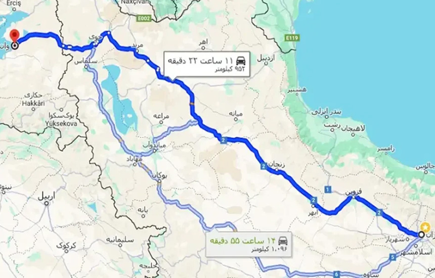 فاصله تهران تا وان؛ مسیرها، زمان و روشهای سفر