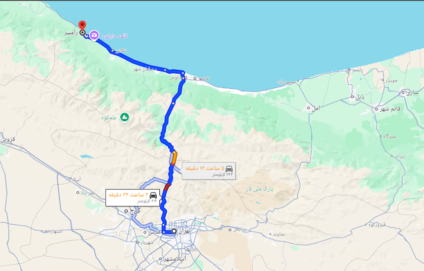 فاصله تهران تا رامسر؛ بررسی مسیرها، مسافت و زمان سفر